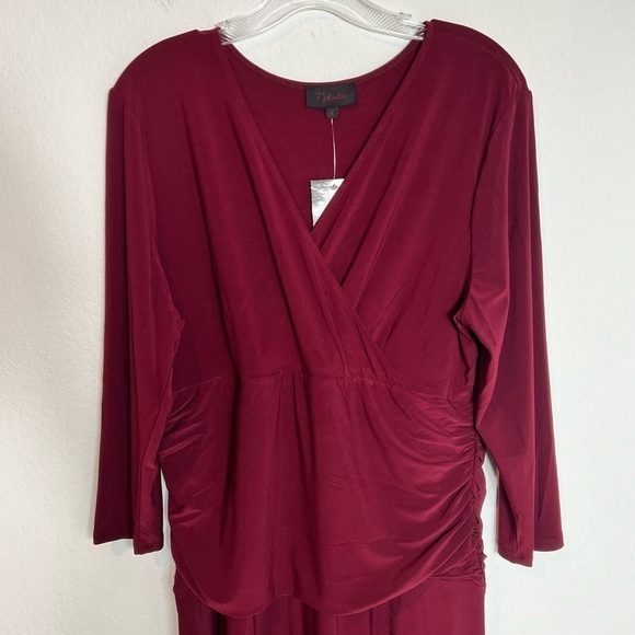 REKUCCI WOMEN'S SLIMMING 3/4 SLEEVE FIT AND FLARE CROSSOVER TUMMY CONTROL DRESS - Picture 7 of 7